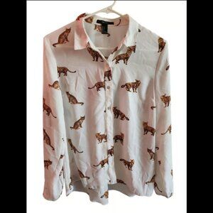 Forever 21 Sheer Bengal Cat Blouse Women's Small